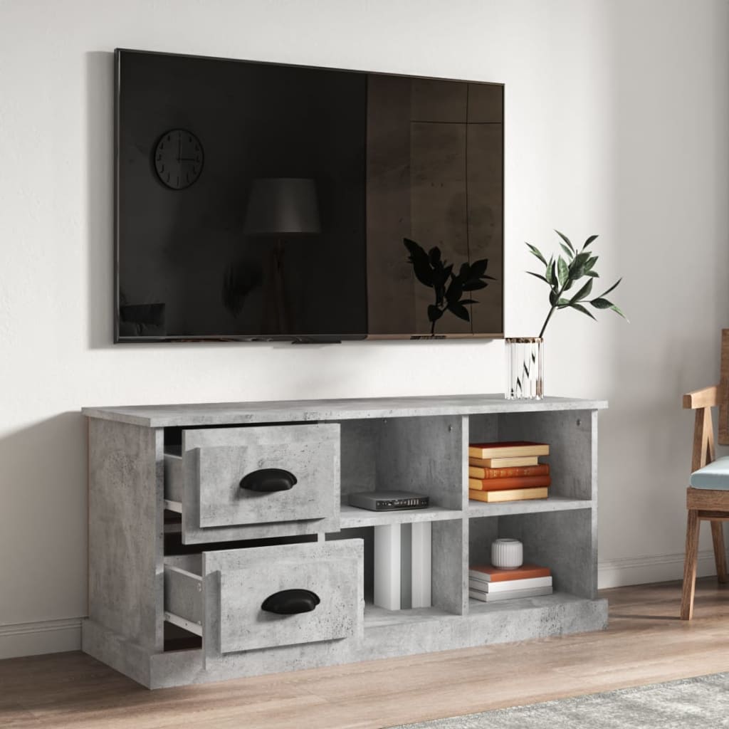 Meuble TV gris béton 102x35,5x47,5 cm bois d'ingénierie - XIOS