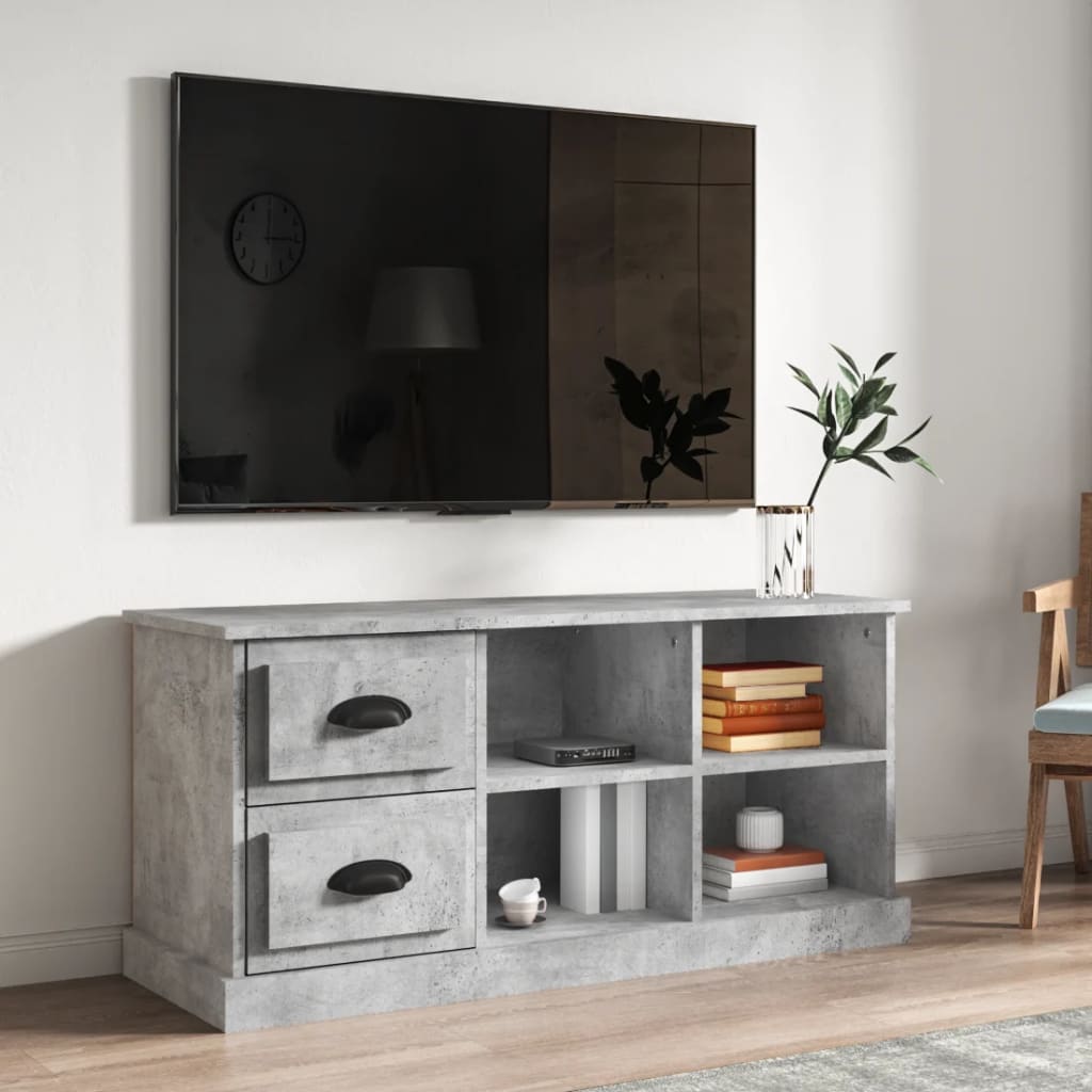 Meuble TV gris béton 102x35,5x47,5 cm bois d'ingénierie - XIOS
