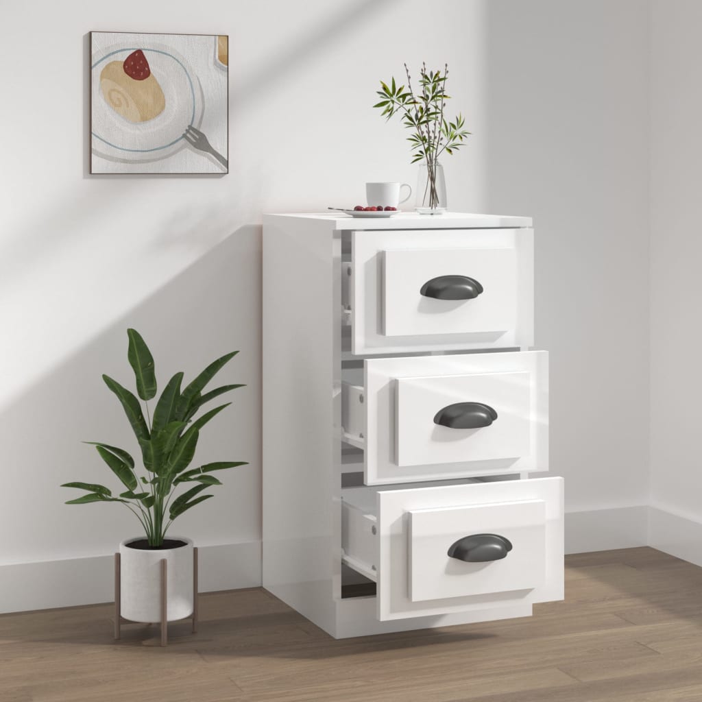 Buffet blanc brillant 36x35,5x67,5 cm bois d'ingénierie - XIOS
