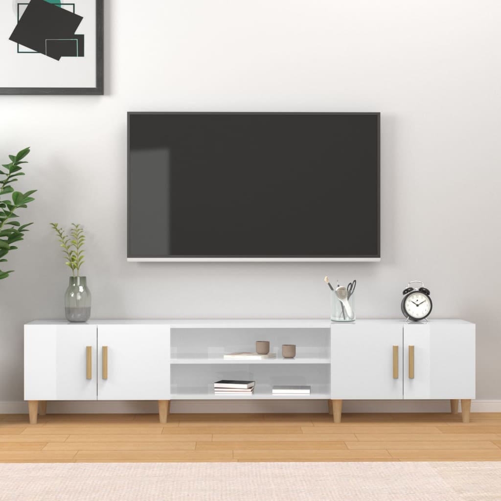 Meuble TV blanc brillant 180x31,5x40 cm bois d'ingénierie - XIOS