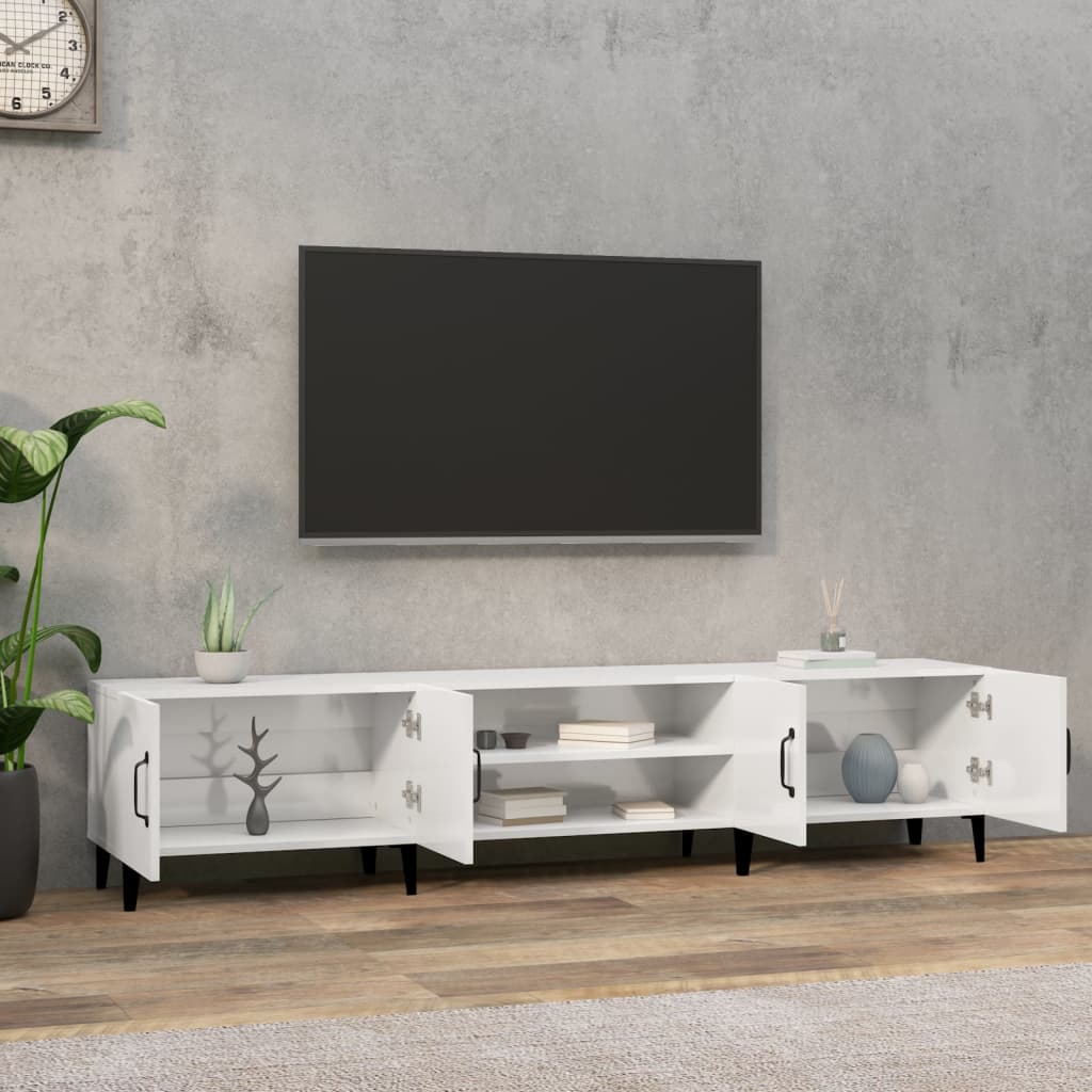 Meuble TV blanc brillant 180x31,5x40 cm bois d'ingénierie - XIOS