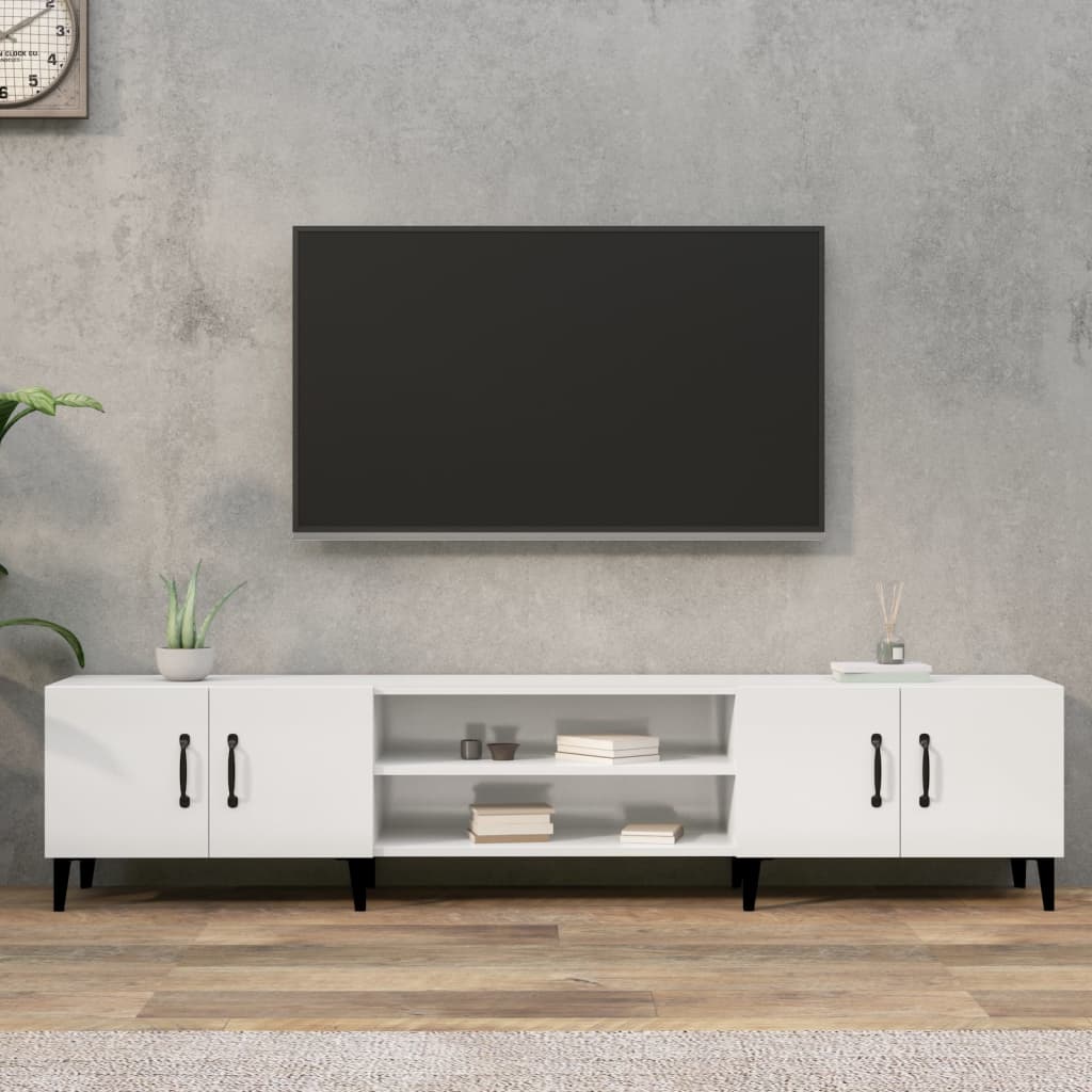 Meuble TV blanc brillant 180x31,5x40 cm bois d'ingénierie - XIOS