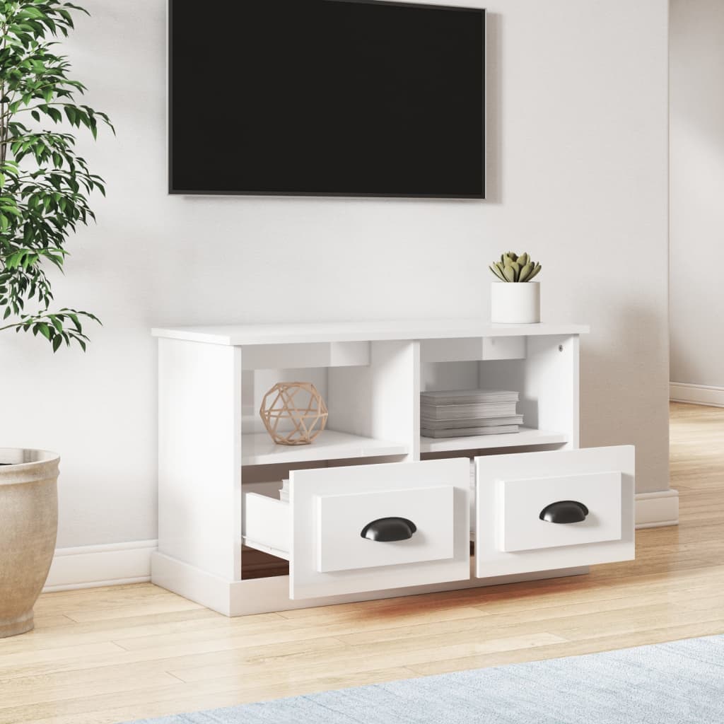 Meuble TV blanc brillant 80x35x50 cm bois d'ingénierie - XIOS