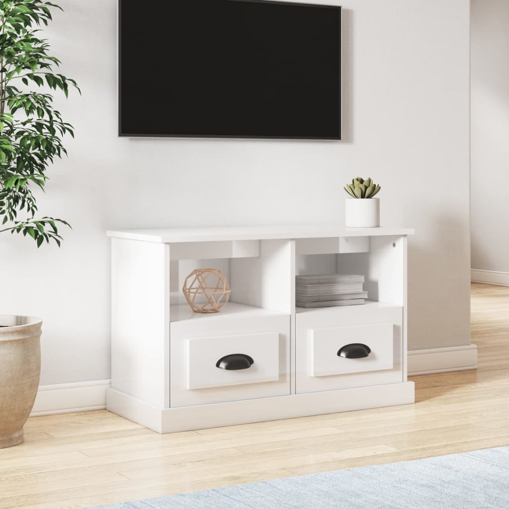 Meuble TV blanc brillant 80x35x50 cm bois d'ingénierie - XIOS