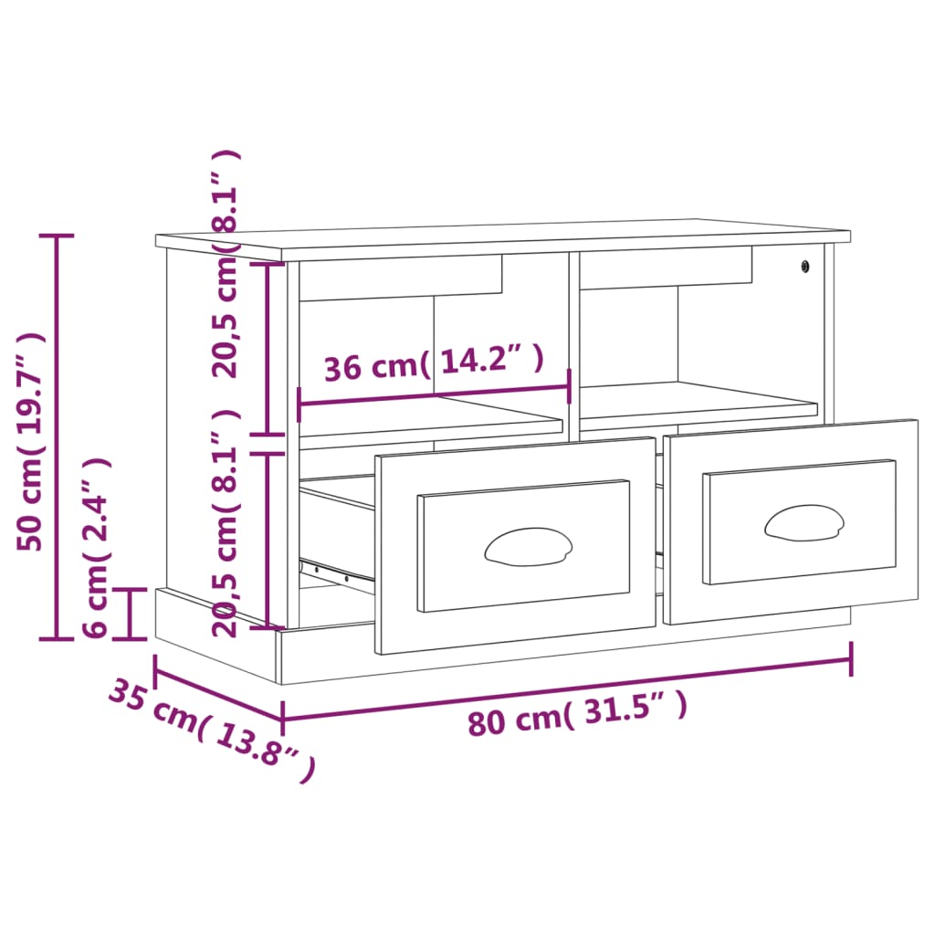 Meuble TV chêne fumé 80x35x50 cm bois d'ingénierie - XIOS