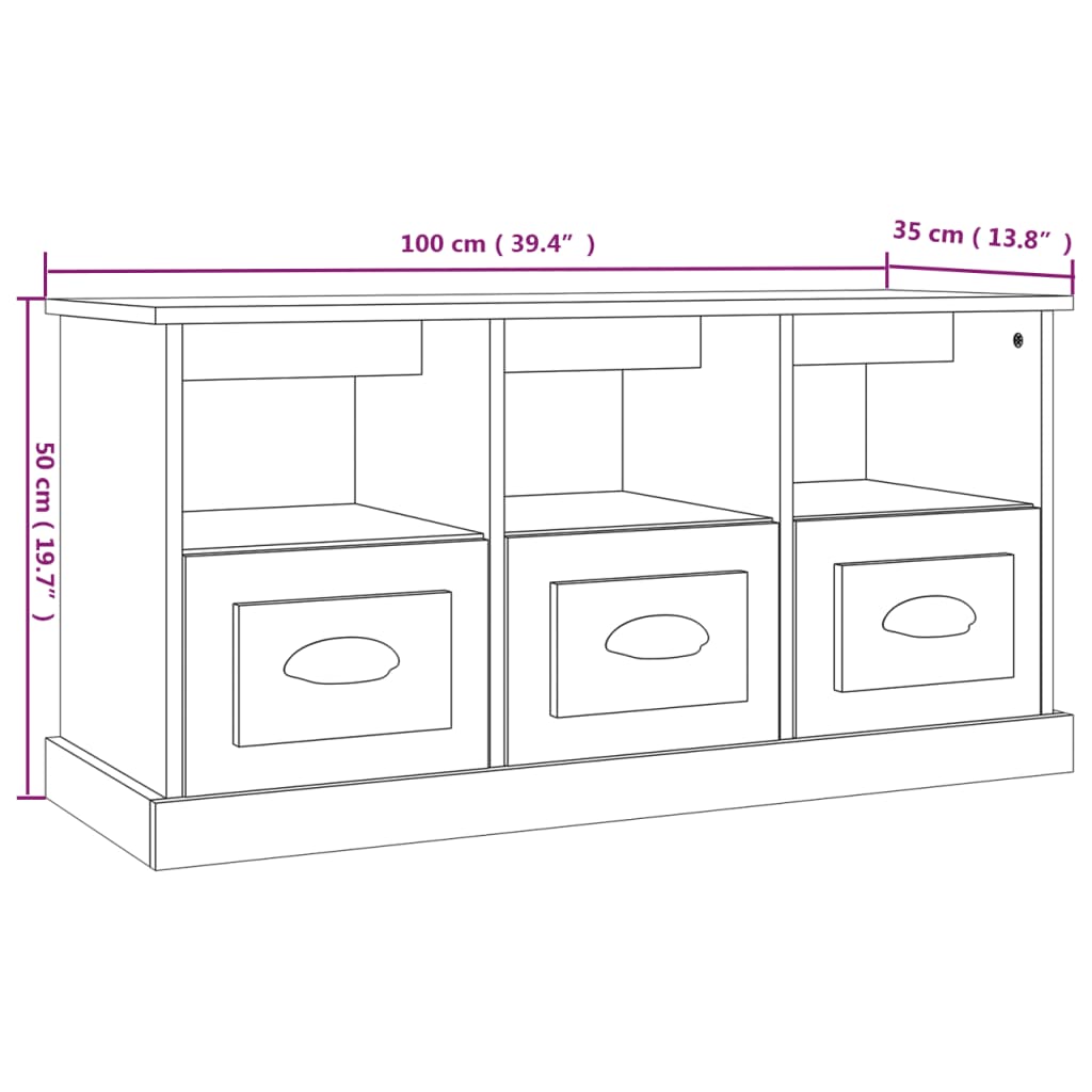 Meuble TV blanc brillant 100x35x50 cm bois d'ingénierie - XIOS