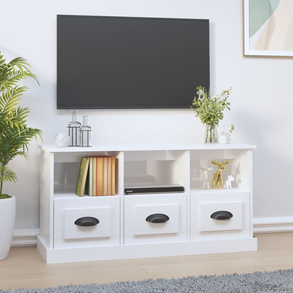 Meuble TV blanc brillant 100x35x50 cm bois d'ingénierie - XIOS