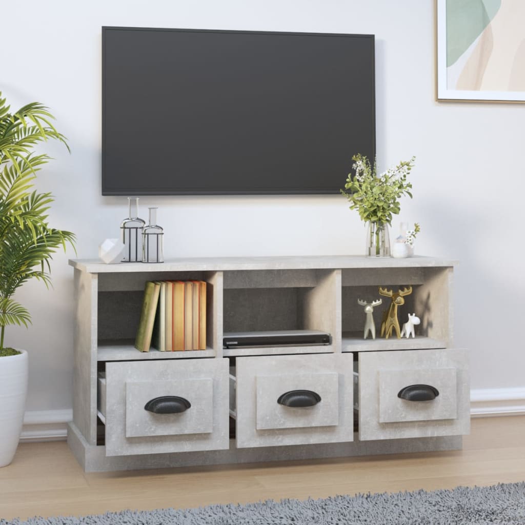 Meuble TV gris béton 100x35x50 cm bois d'ingénierie - XIOS
