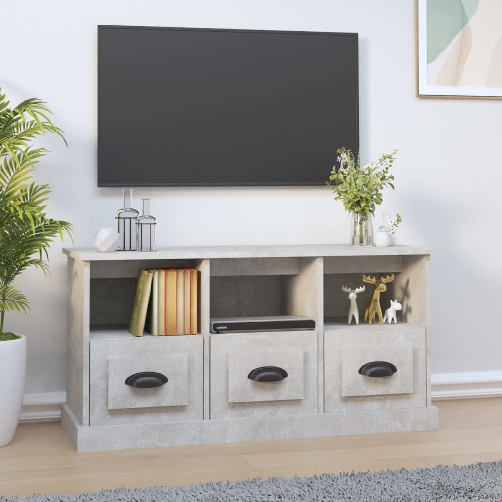 Meuble TV gris béton 100x35x50 cm bois d'ingénierie - XIOS