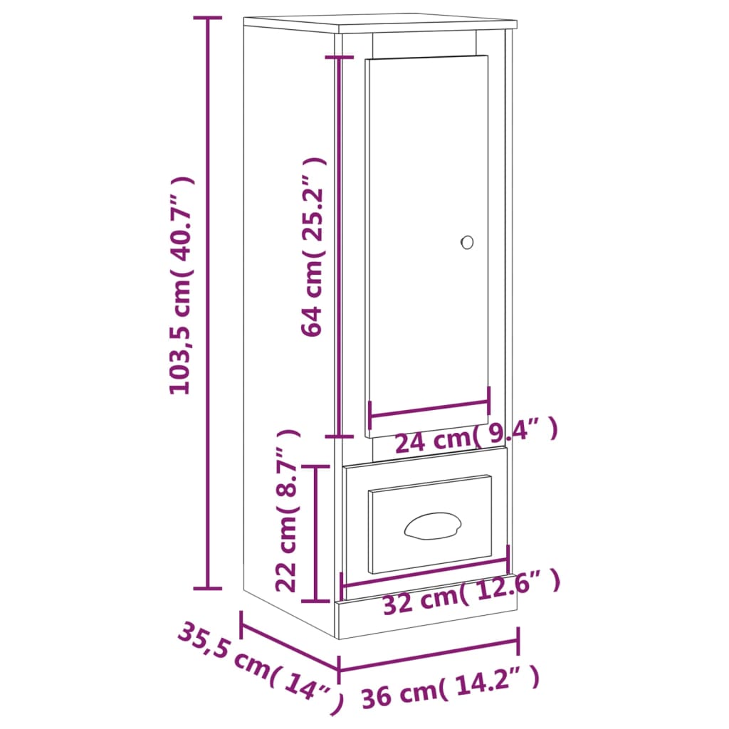 Buffet haut chêne fumé 36x35,5x103,5 cm bois d'ingénierie - XIOS