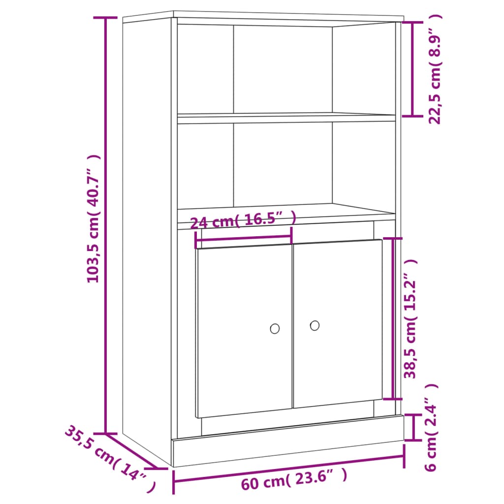 Buffet haut chêne fumé 60x35,5x103,5 cm bois d'ingénierie - XIOS