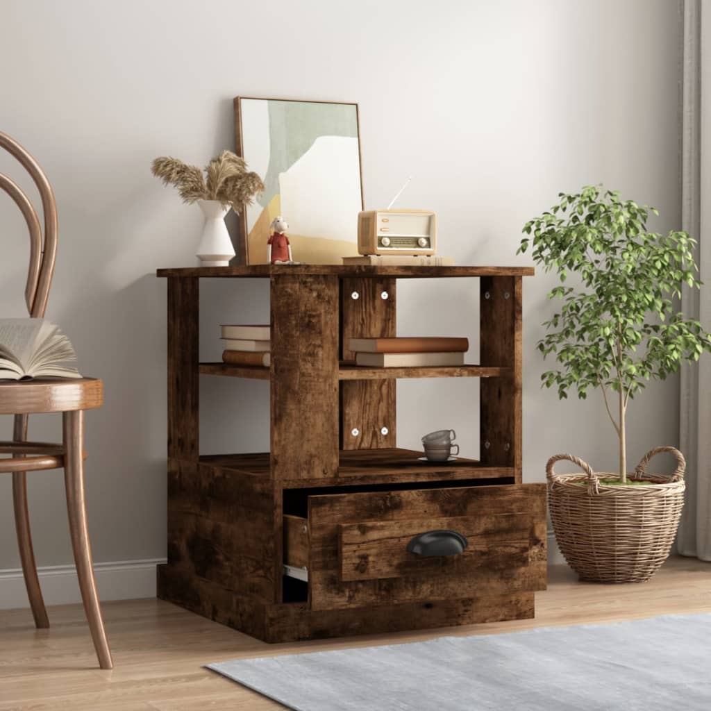 Table d'appoint chêne fumé 50x50x60 cm bois d'ingénierie - XIOS