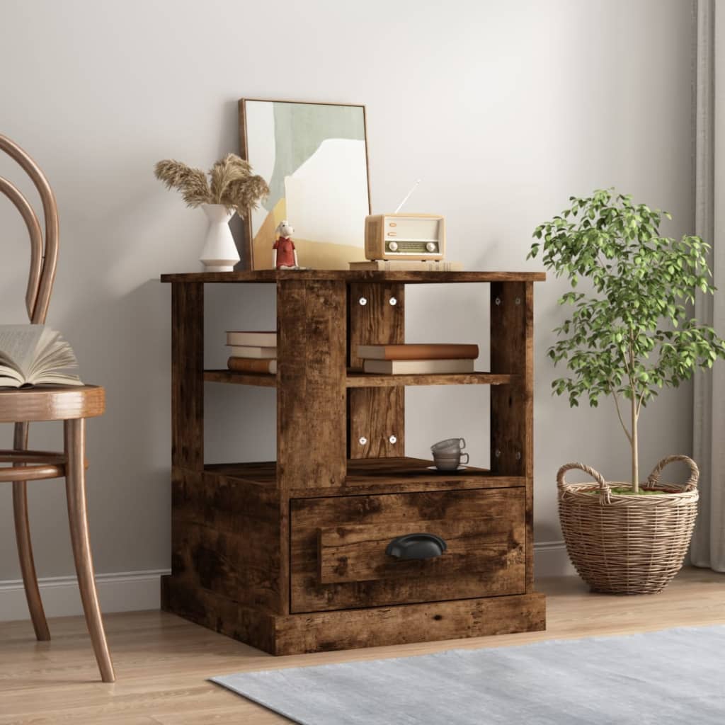 Table d'appoint chêne fumé 50x50x60 cm bois d'ingénierie - XIOS