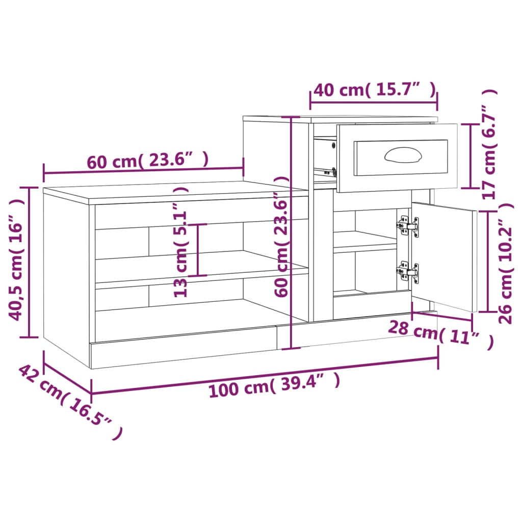 Armoire à chaussures blanc 100x42x60 cm bois d'ingénierie - XIOS