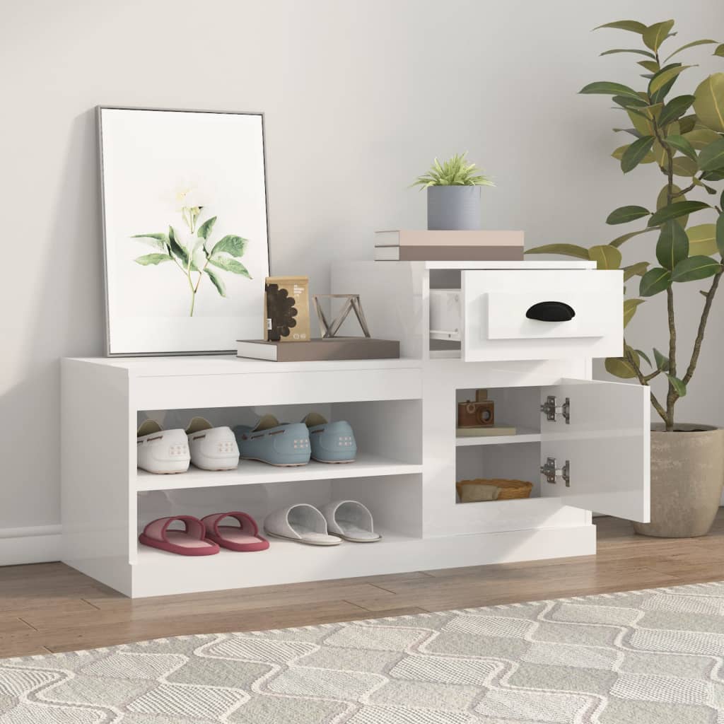 Armoire à chaussure blanc brillant 100x42x60 cm bois ingénierie - XIOS