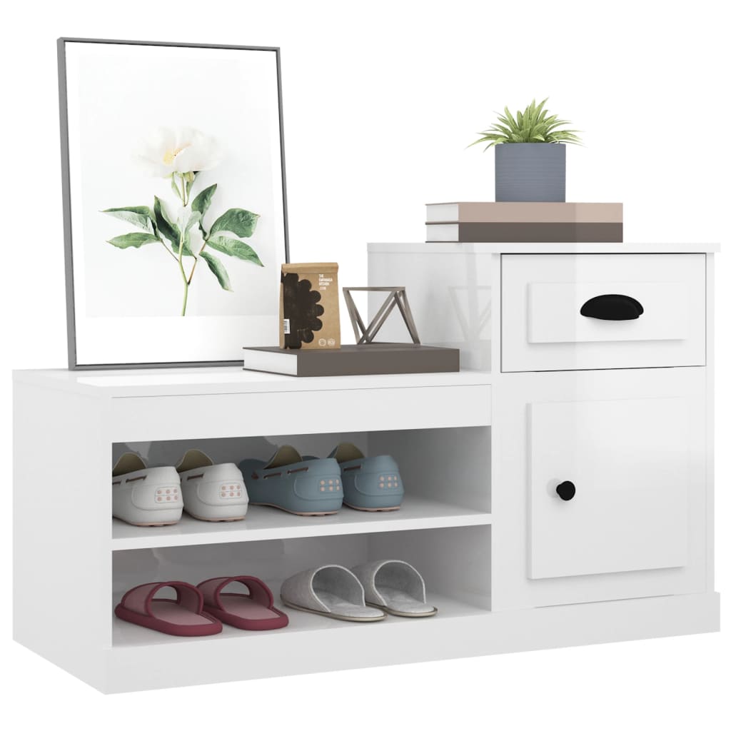Armoire à chaussure blanc brillant 100x42x60 cm bois ingénierie - XIOS