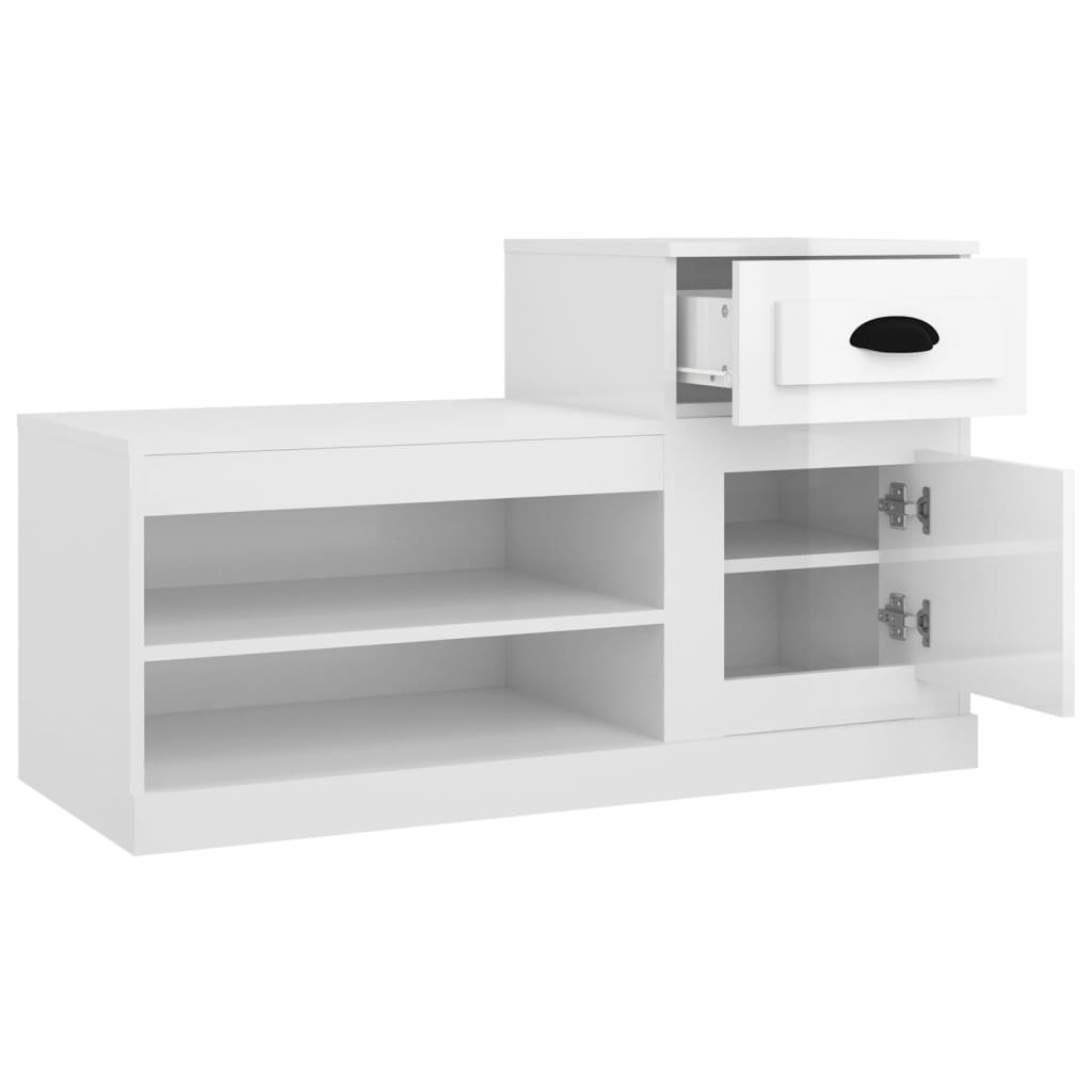 Armoire à chaussure blanc brillant 100x42x60 cm bois ingénierie - XIOS