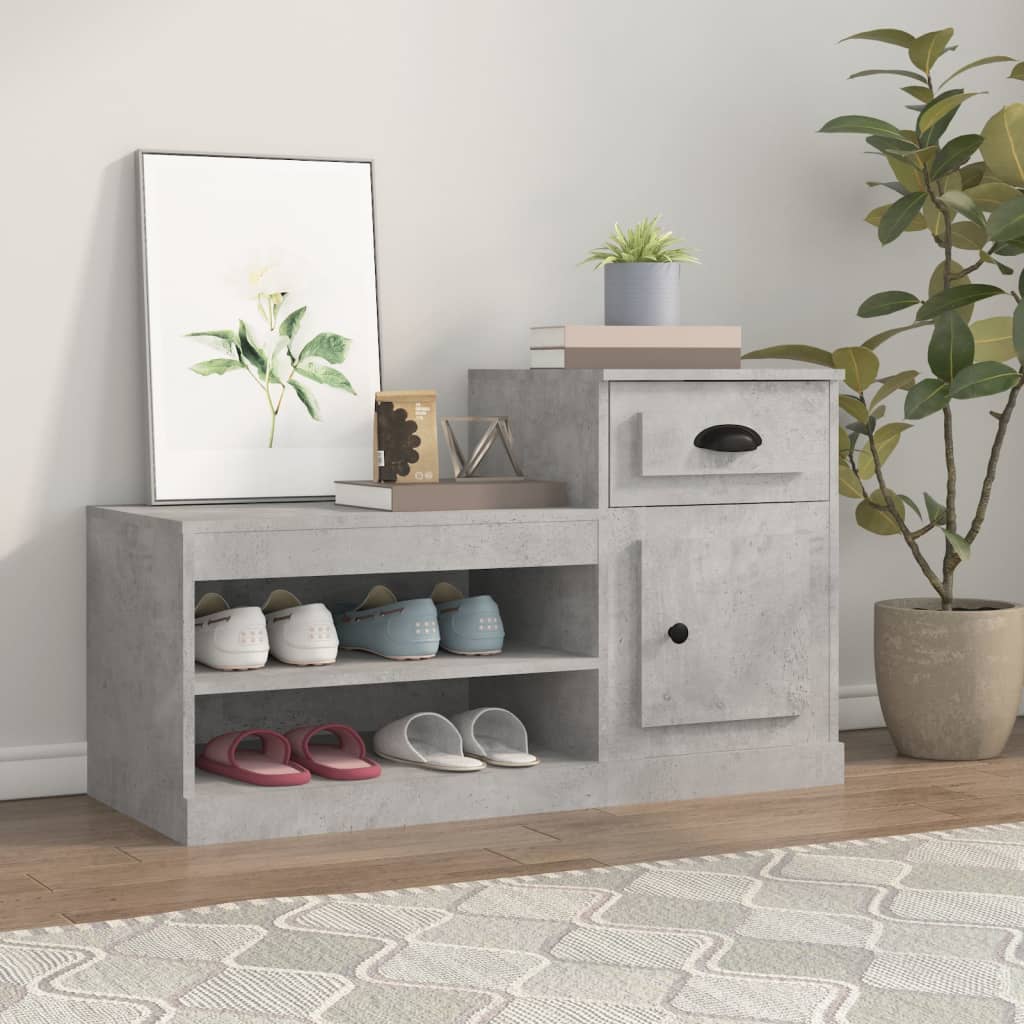 Armoire à chaussures gris béton 100x42x60 cm bois d'ingénierie - XIOS