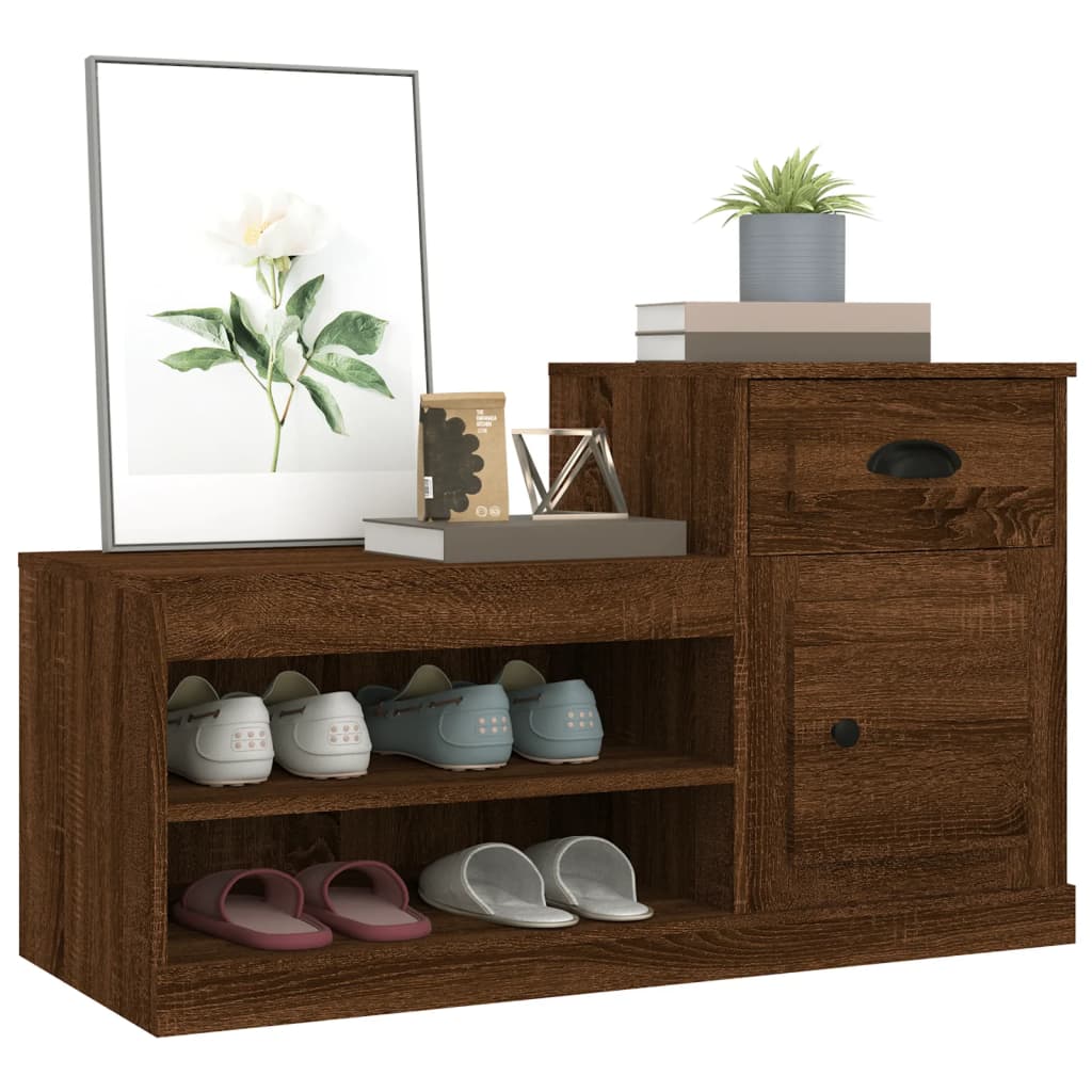 Armoire à chaussures chêne marron 100x42x60cm bois d'ingénierie - XIOS