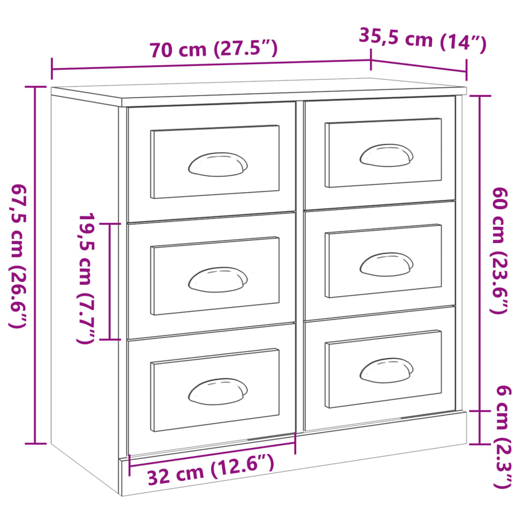 Buffet blanc brillant 70x35,5x67,5 cm bois d'ingénierie