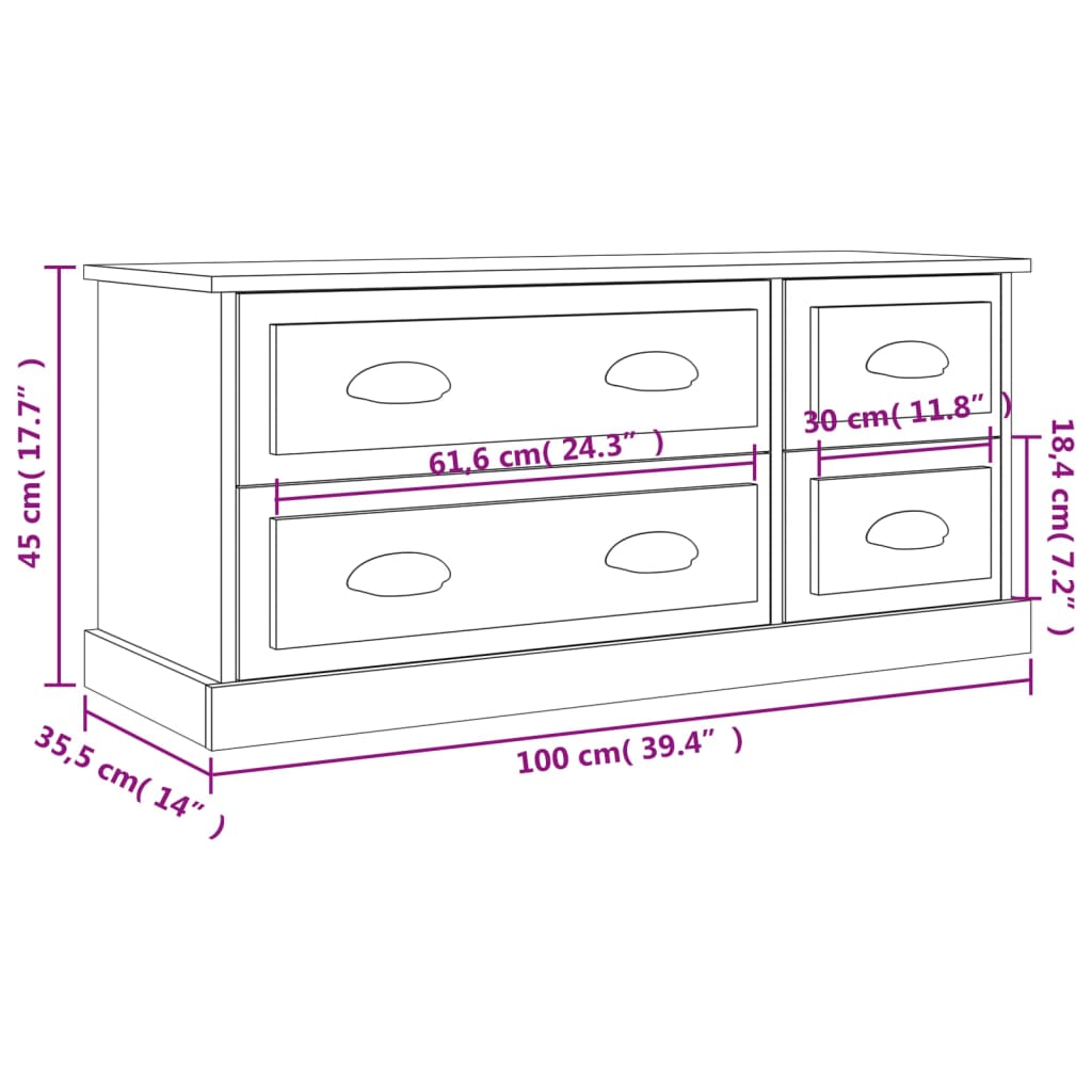 Meuble TV blanc brillant 100x35,5x45 cm bois d'ingénierie - XIOS