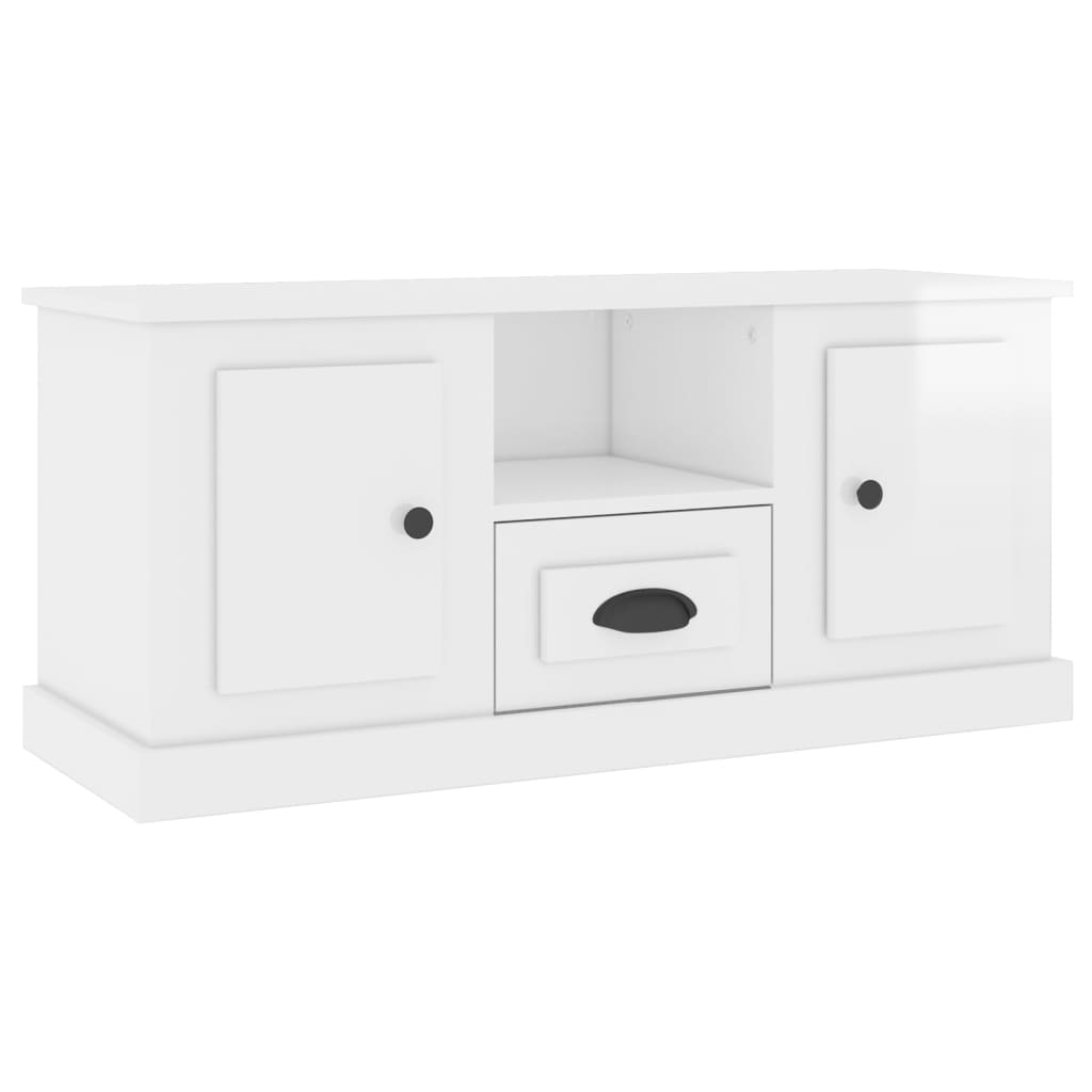 Meuble TV blanc brillant 100x35,5x45 cm bois d'ingénierie - XIOS