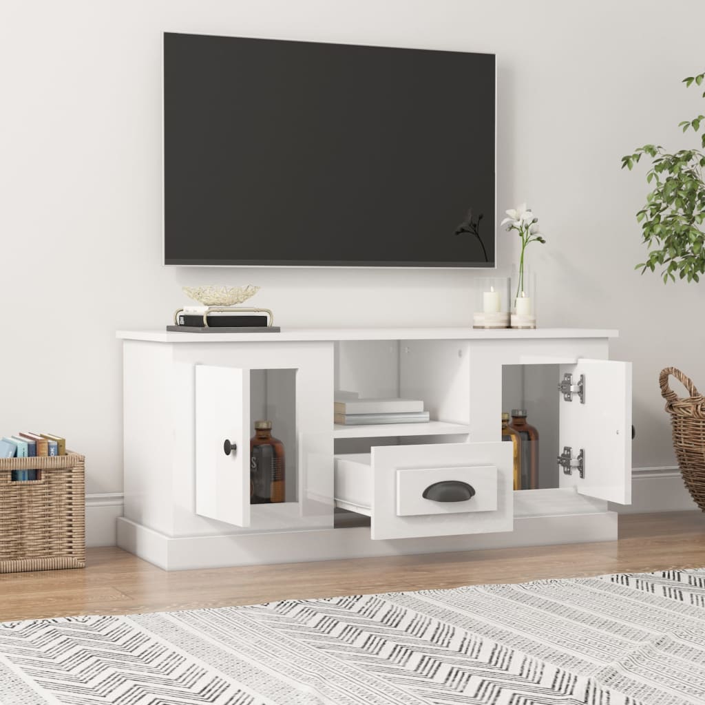 Meuble TV blanc brillant 100x35,5x45 cm bois d'ingénierie - XIOS