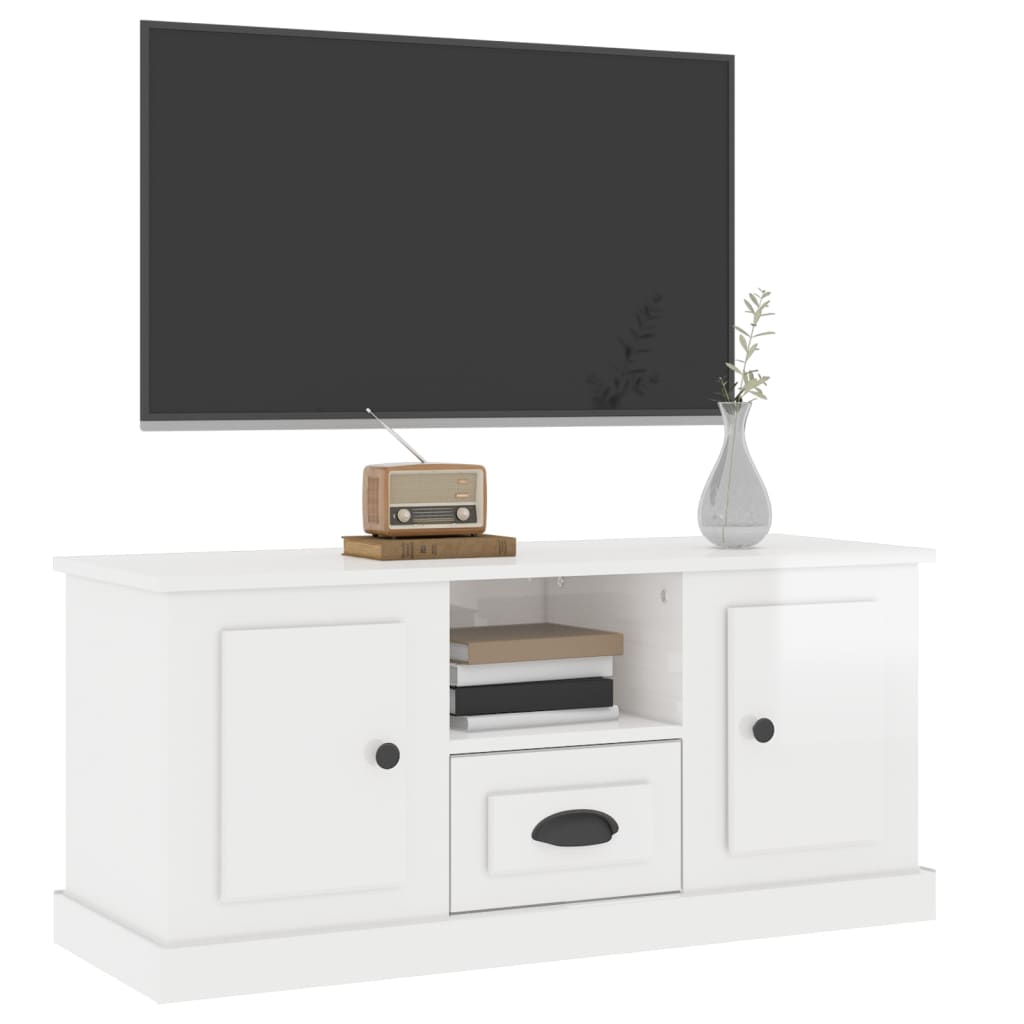Meuble TV blanc brillant 100x35,5x45 cm bois d'ingénierie - XIOS