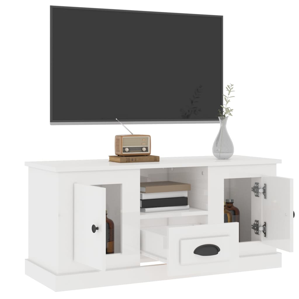 Meuble TV blanc brillant 100x35,5x45 cm bois d'ingénierie - XIOS