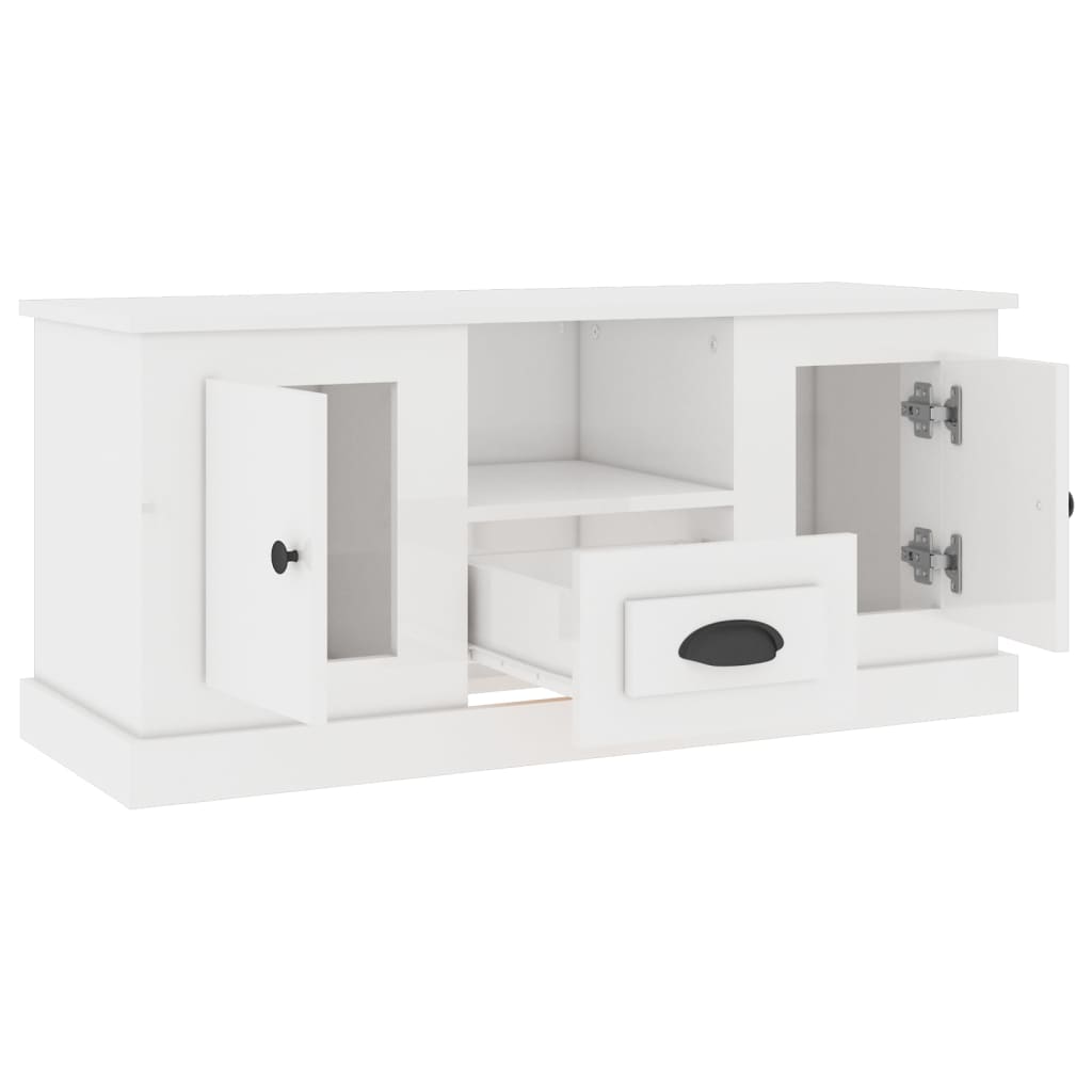Meuble TV blanc brillant 100x35,5x45 cm bois d'ingénierie - XIOS