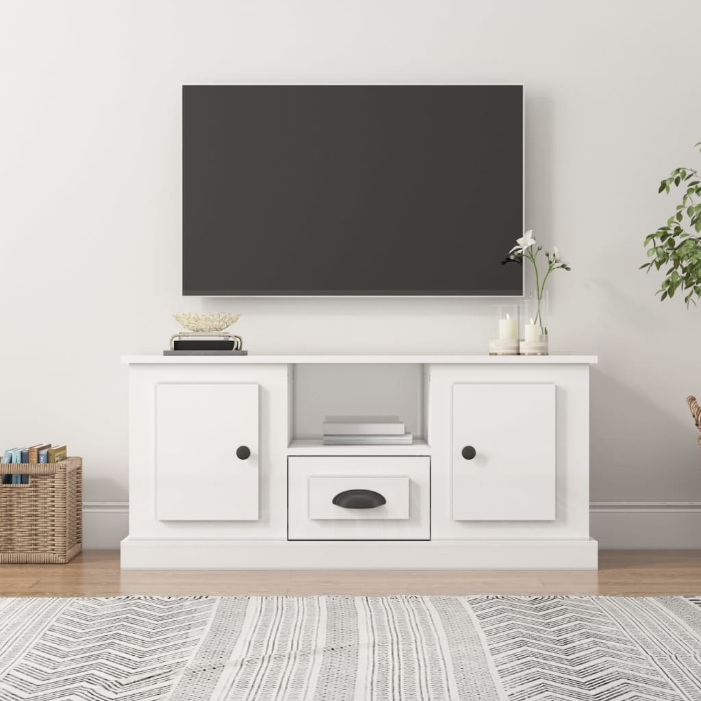 Meuble TV blanc brillant 100x35,5x45 cm bois d'ingénierie - XIOS