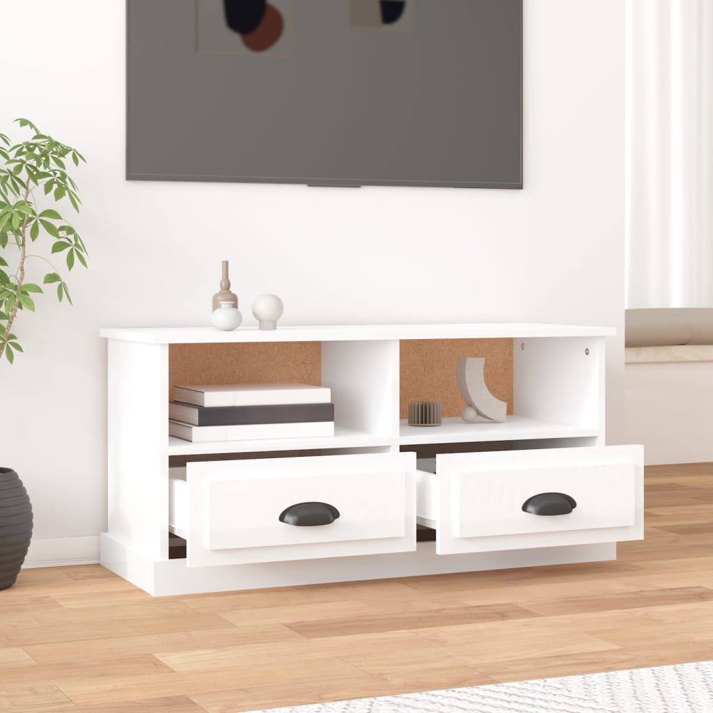 Meuble TV blanc brillant 93x35,5x45 cm bois d'ingénierie - XIOS