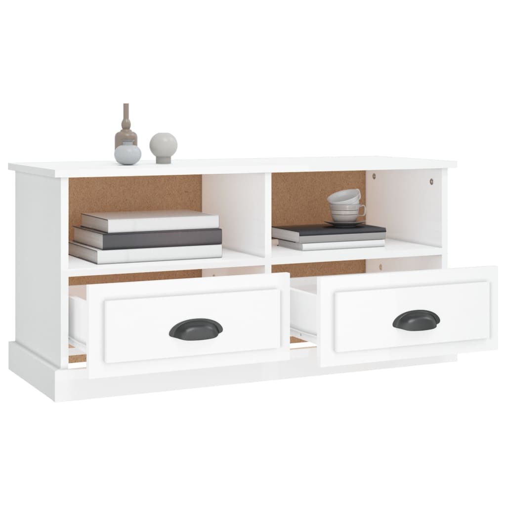 Meuble TV blanc brillant 93x35,5x45 cm bois d'ingénierie - XIOS
