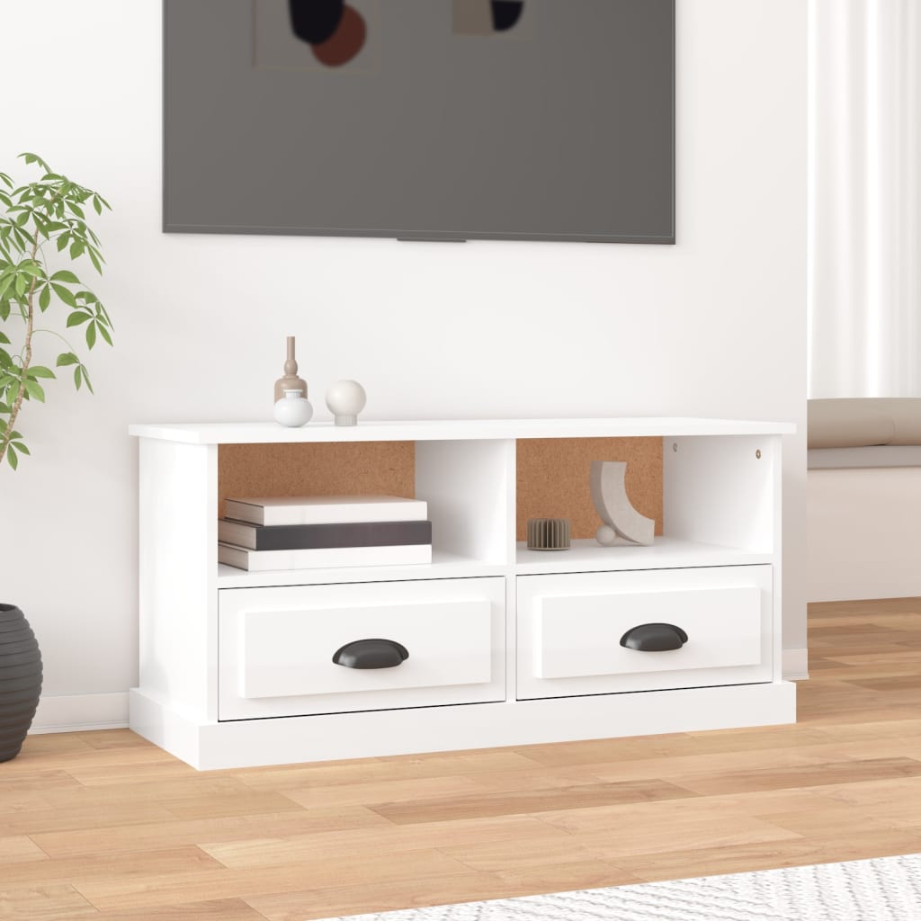 Meuble TV blanc brillant 93x35,5x45 cm bois d'ingénierie - XIOS