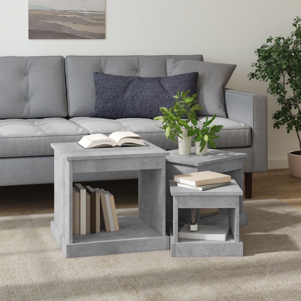 Tables basses 3 pcs gris béton bois d'ingénierie - XIOS
