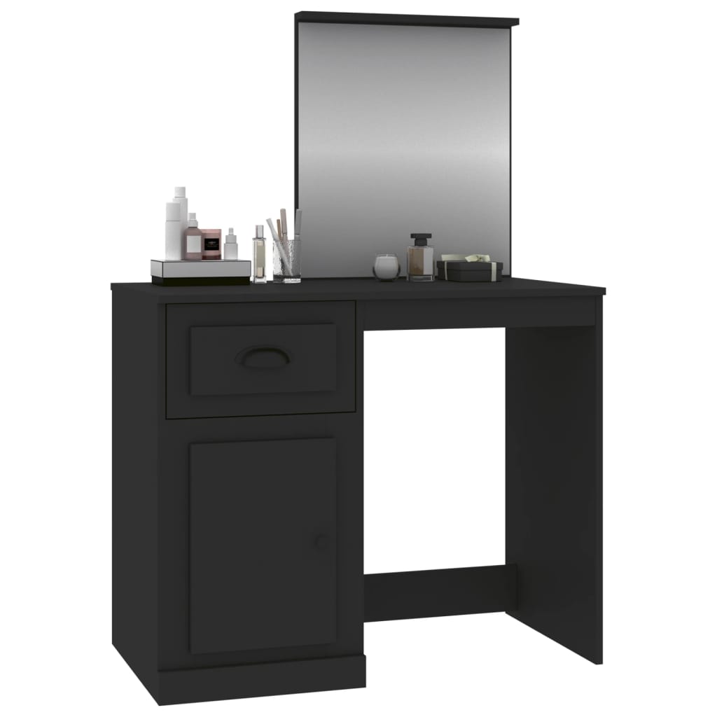Coiffeuse avec miroir noir 90x50x132,5 cm bois d'ingénierie - XIOS