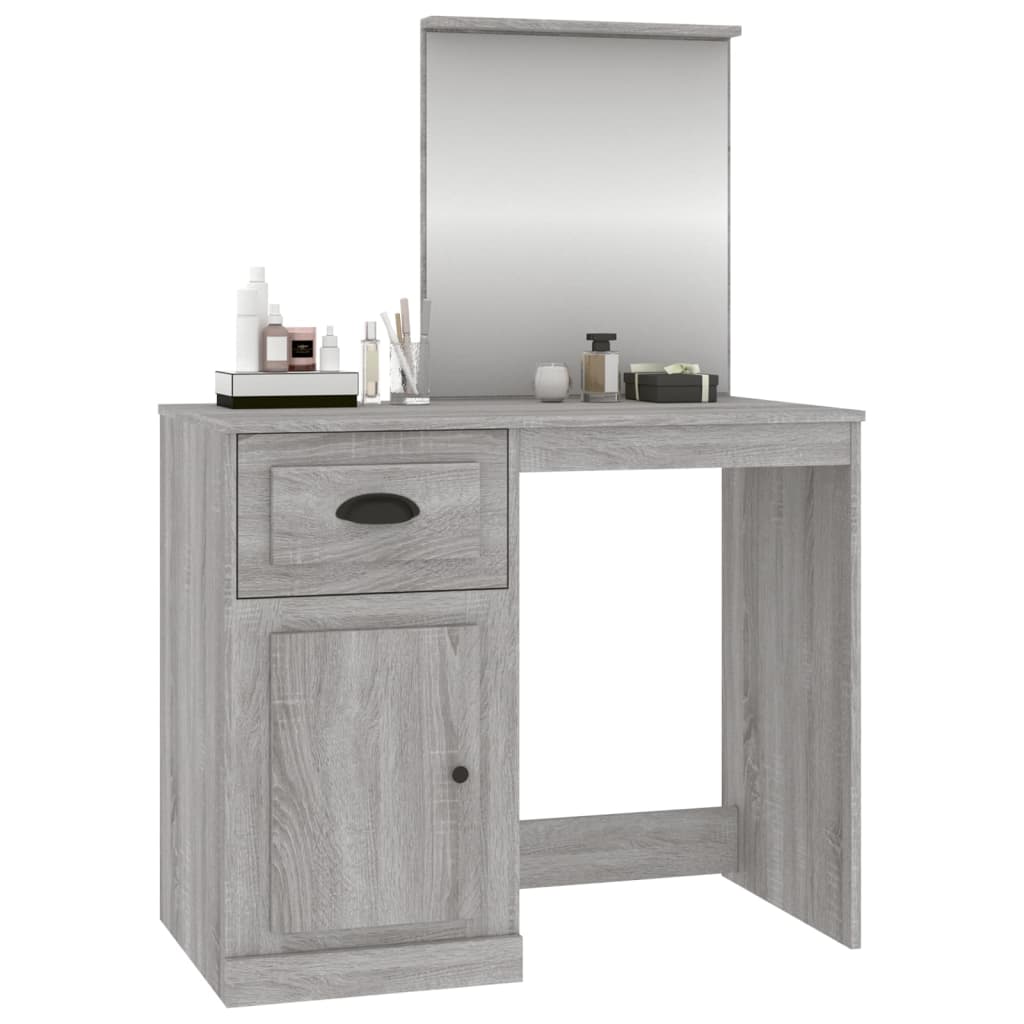 Coiffeuse avec miroir sonoma gris 90x50x132,5cm bois ingénierie - XIOS