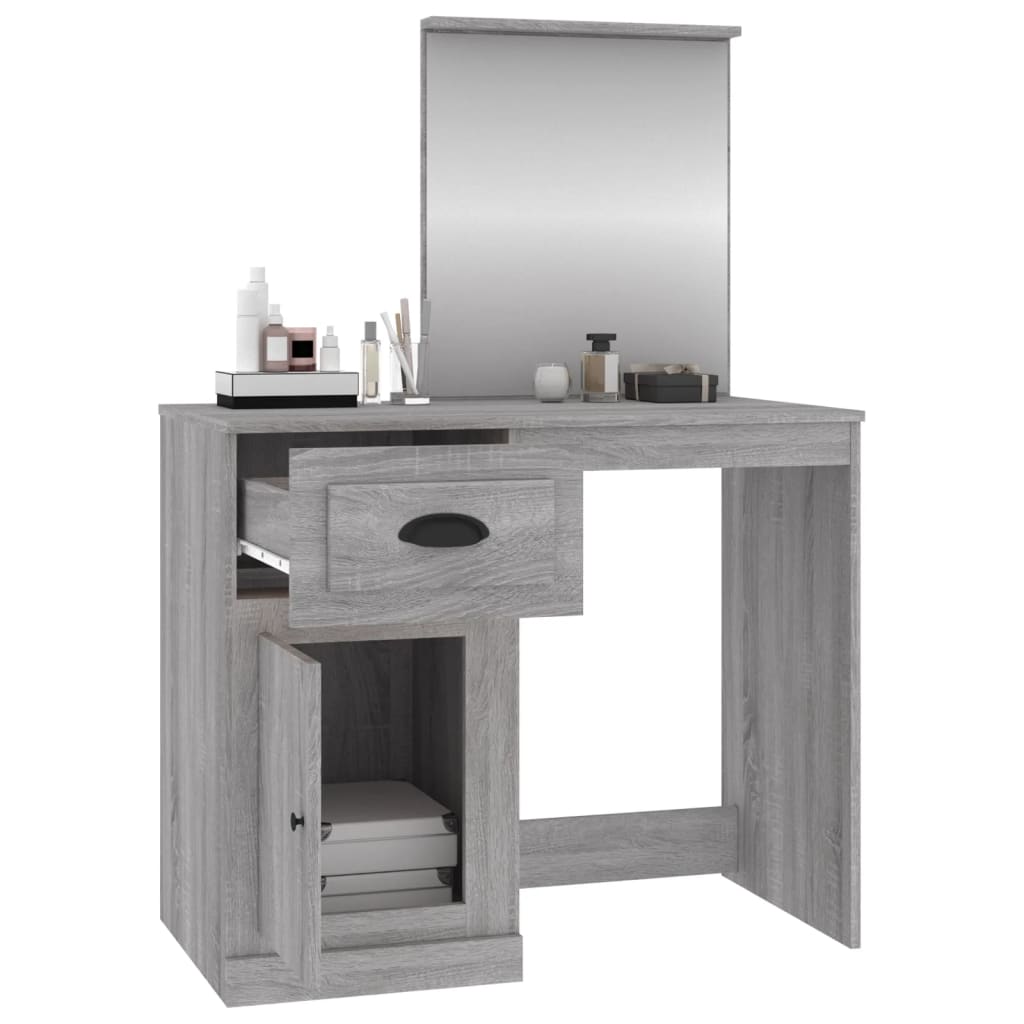 Coiffeuse avec miroir sonoma gris 90x50x132,5cm bois ingénierie - XIOS
