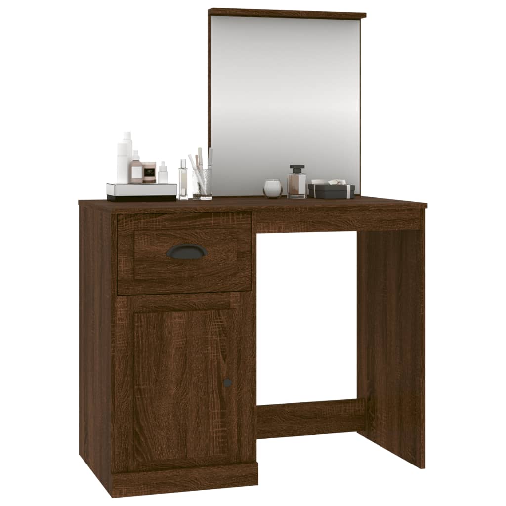 Coiffeuse et miroir chêne marron 90x50x132,5 cm bois ingénierie - XIOS