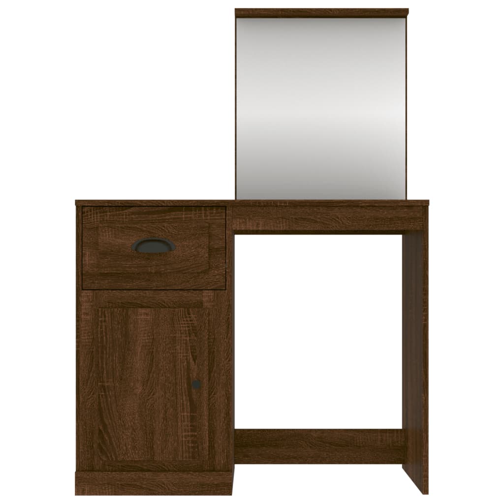 Coiffeuse et miroir chêne marron 90x50x132,5 cm bois ingénierie - XIOS