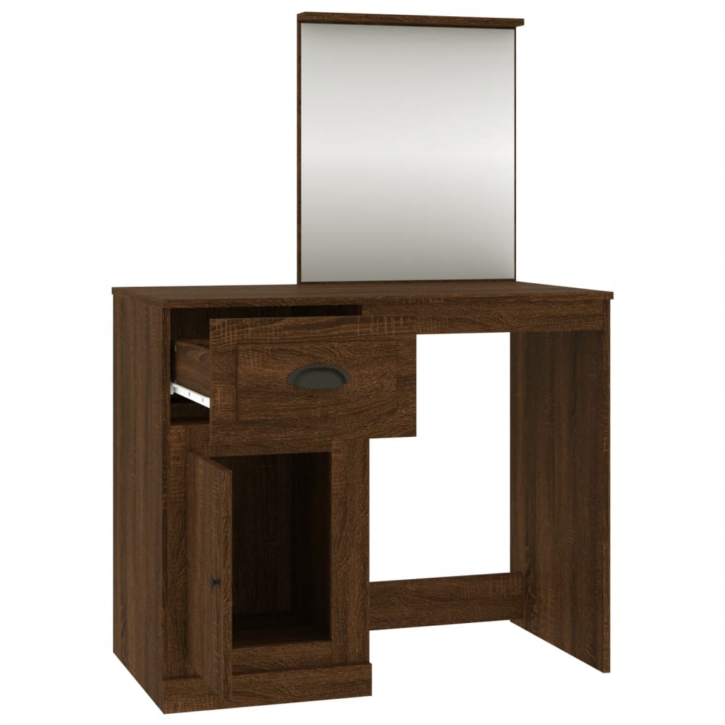 Coiffeuse et miroir chêne marron 90x50x132,5 cm bois ingénierie - XIOS