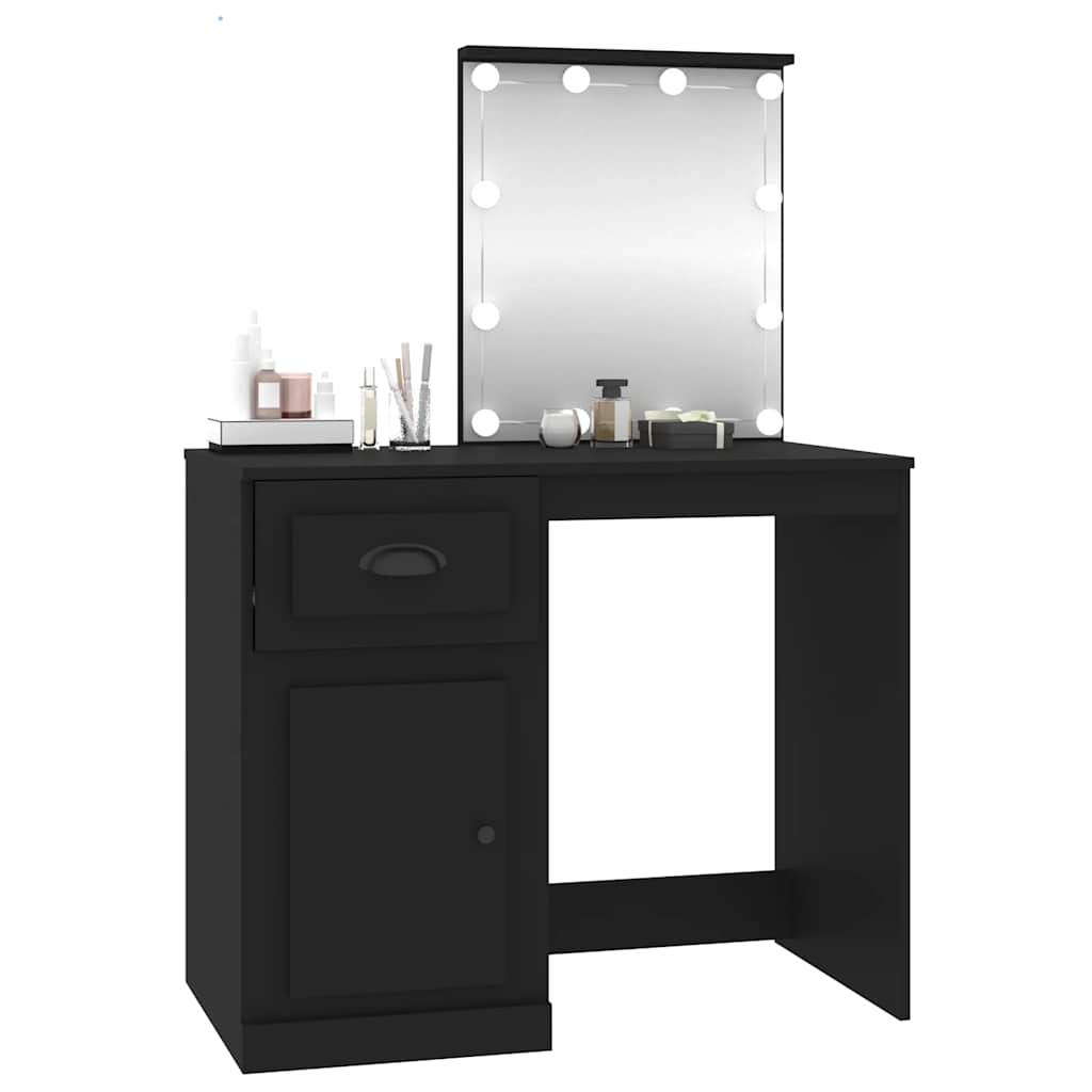 Coiffeuse avec LED noir 90x50x132,5 cm bois d'ingénierie - XIOS