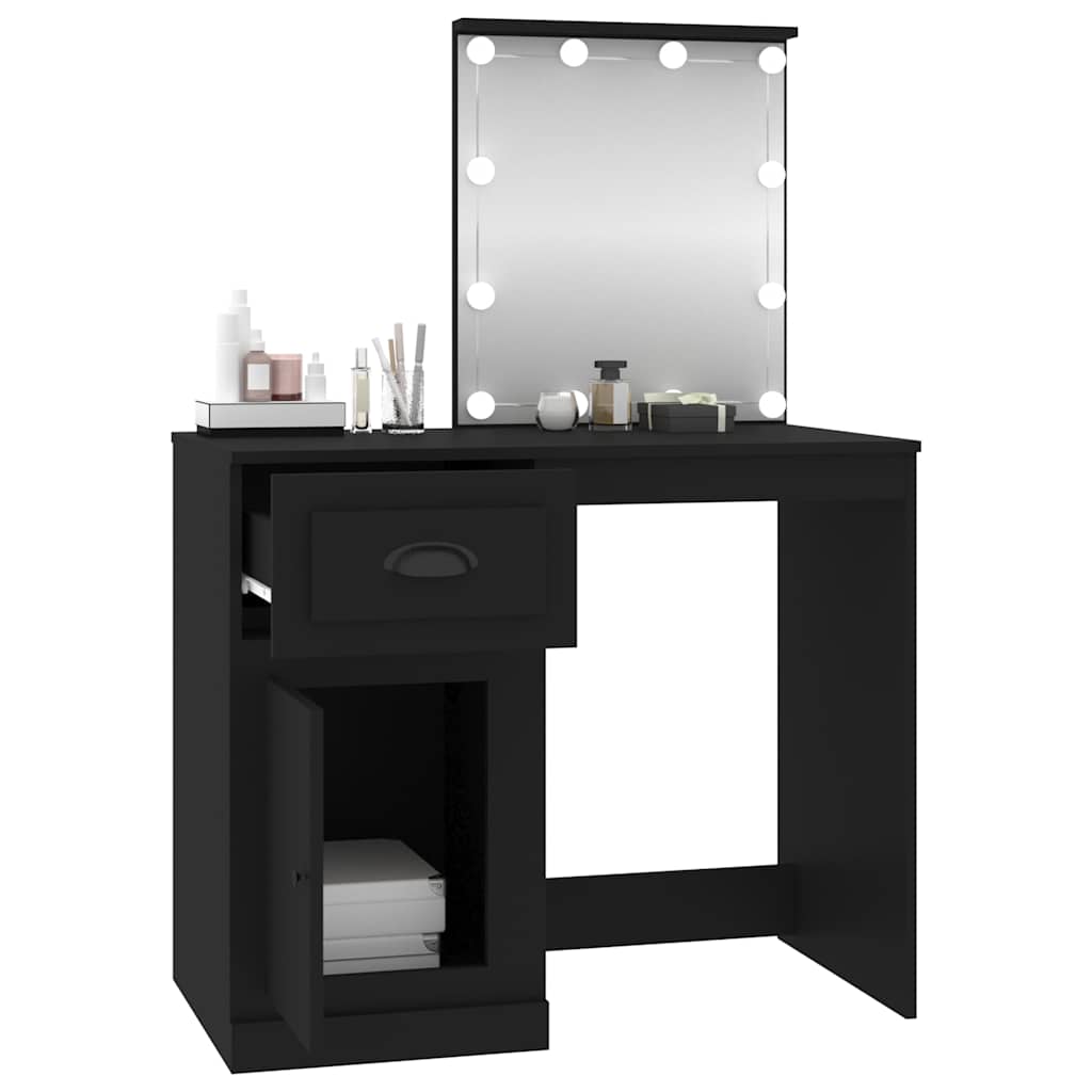 Coiffeuse avec LED noir 90x50x132,5 cm bois d'ingénierie - XIOS