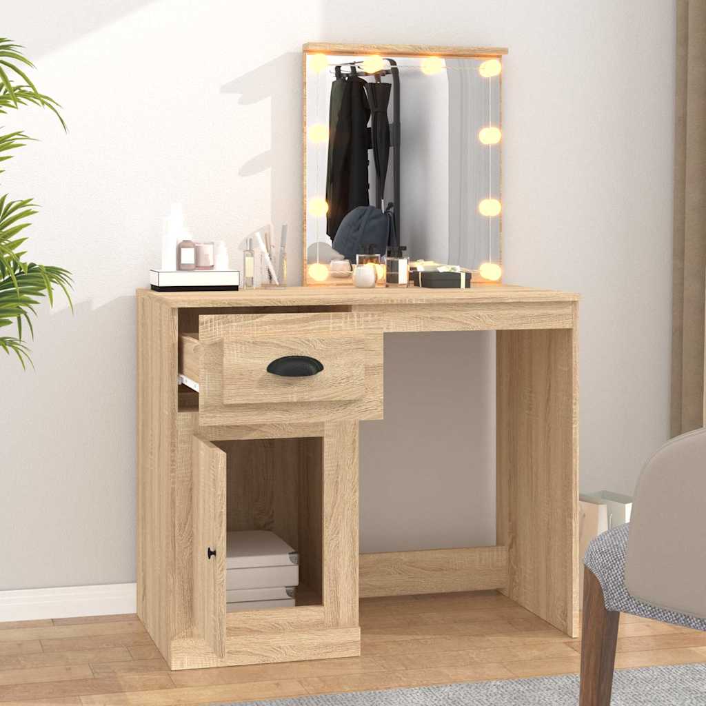 Coiffeuse avec LED chêne sonoma 90x50x132,5cm bois d'ingénierie - XIOS