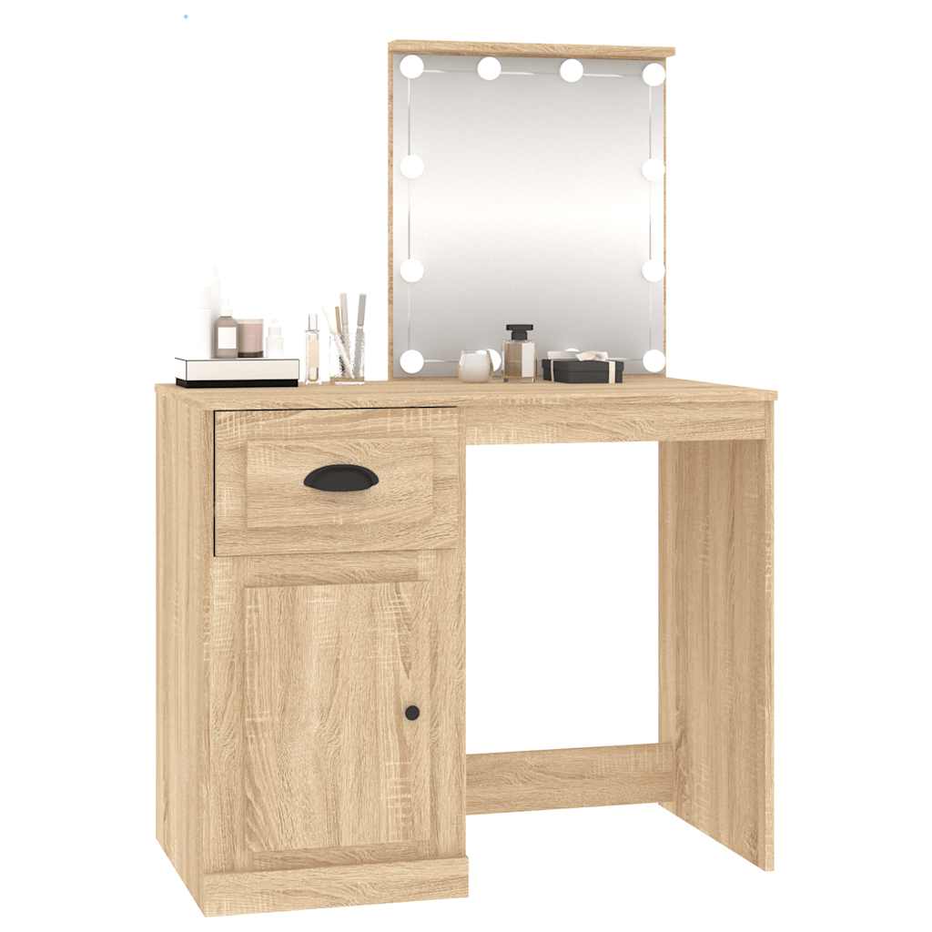 Coiffeuse avec LED chêne sonoma 90x50x132,5cm bois d'ingénierie - XIOS