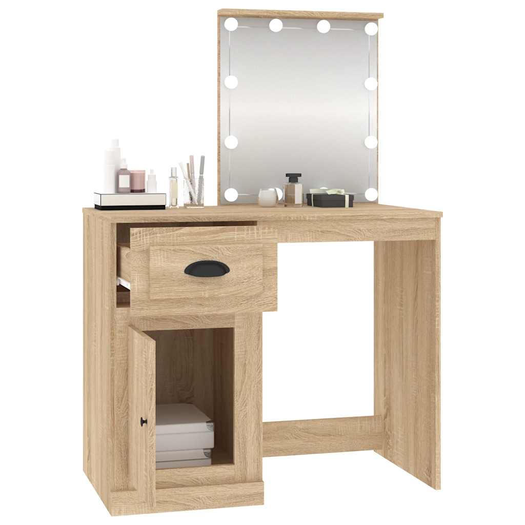 Coiffeuse avec LED chêne sonoma 90x50x132,5cm bois d'ingénierie - XIOS