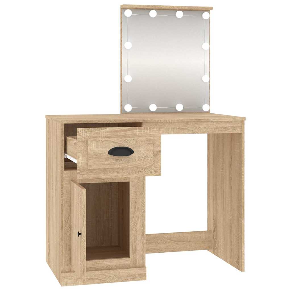Coiffeuse avec LED chêne sonoma 90x50x132,5cm bois d'ingénierie - XIOS