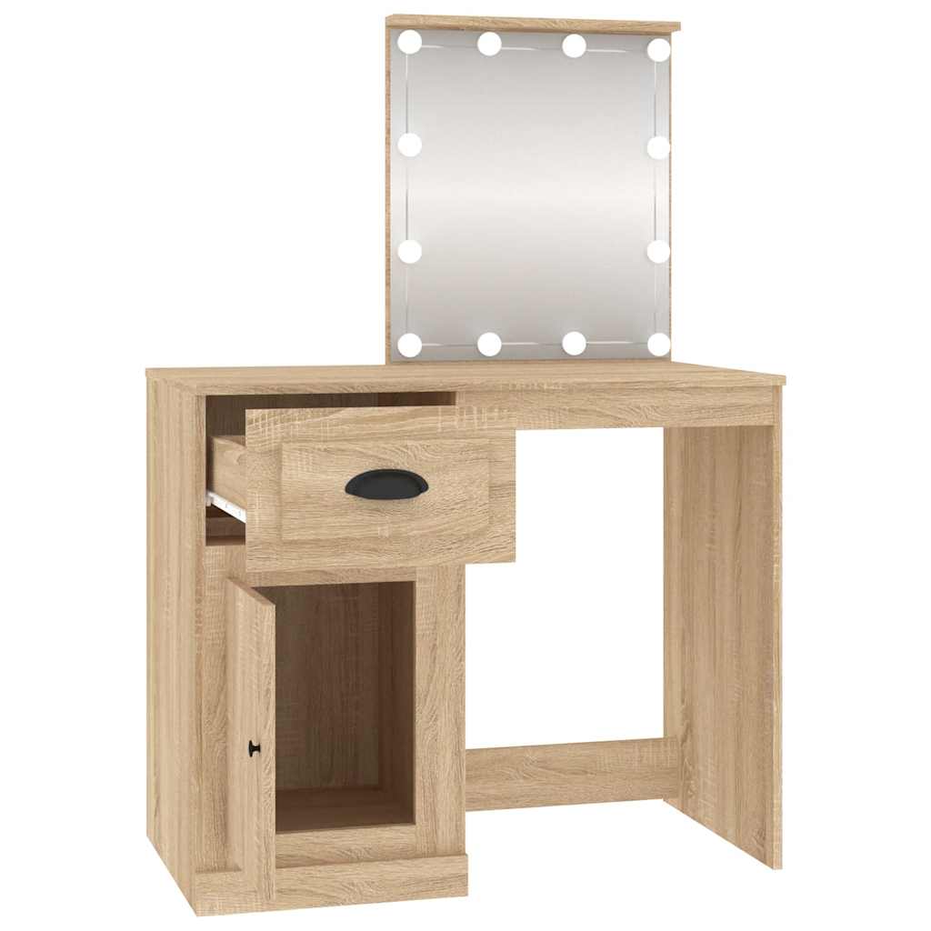 Coiffeuse avec LED chêne sonoma 90x50x132,5cm bois d'ingénierie - XIOS