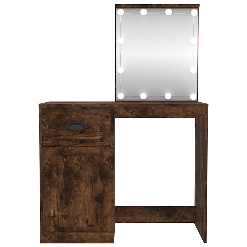 Coiffeuse avec LED chêne fumé 90x50x132,5 cm bois d'ingénierie - XIOS