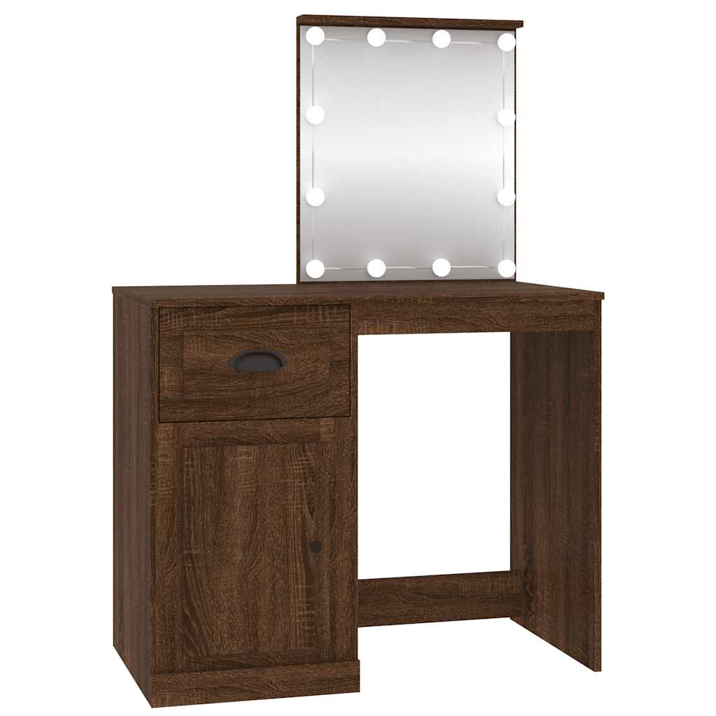 Coiffeuse avec LED chêne marron 90x50x132,5cm bois d'ingénierie - XIOS